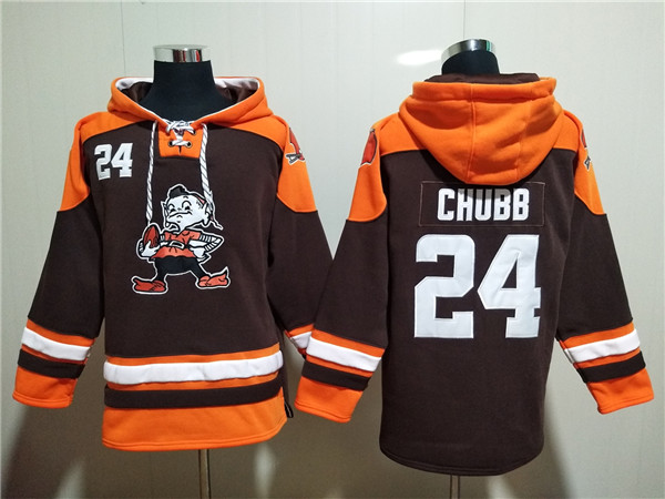 Men's Cleveland Browns #24 Nick Chubb Brown Lace-Up Pullover Hoodie